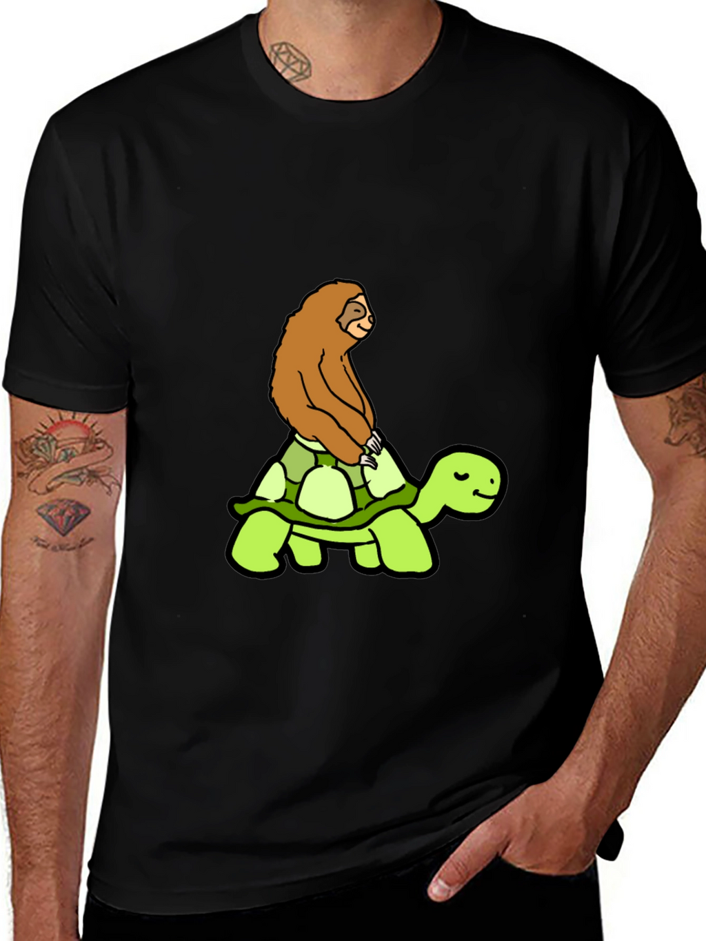Sloth Riding Turtle T-Shirt Funny Slow Animals Tee