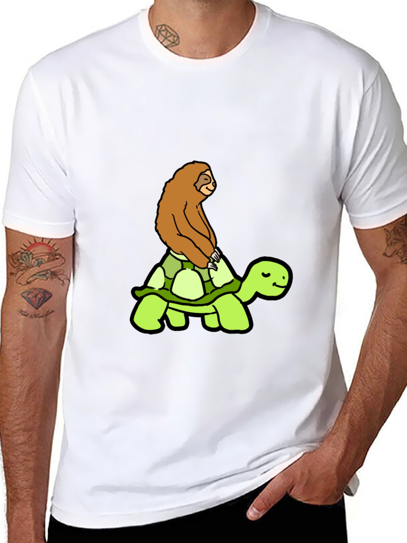 Sloth Riding Turtle T-Shirt Funny Slow Animals Tee