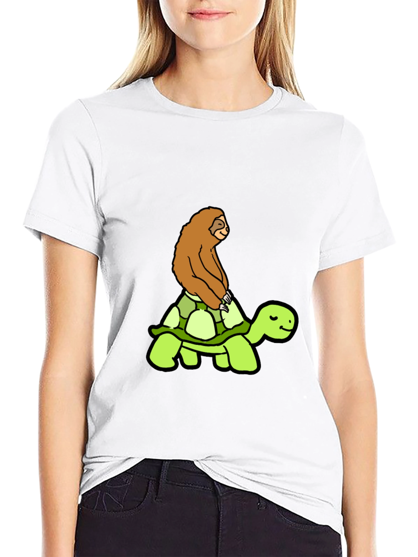 Sloth Riding Turtle T-Shirt Funny Slow Animals Tee