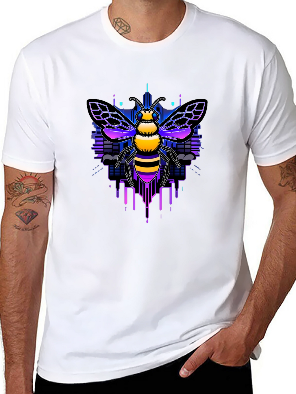 Cyberpunk Bee Graphic Tee - Unique Design