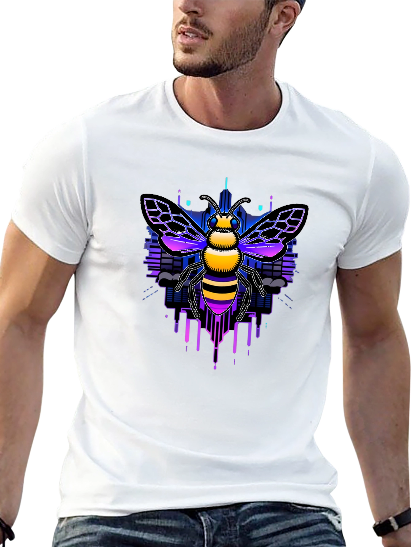Cyberpunk Bee Graphic Tee - Unique Design
