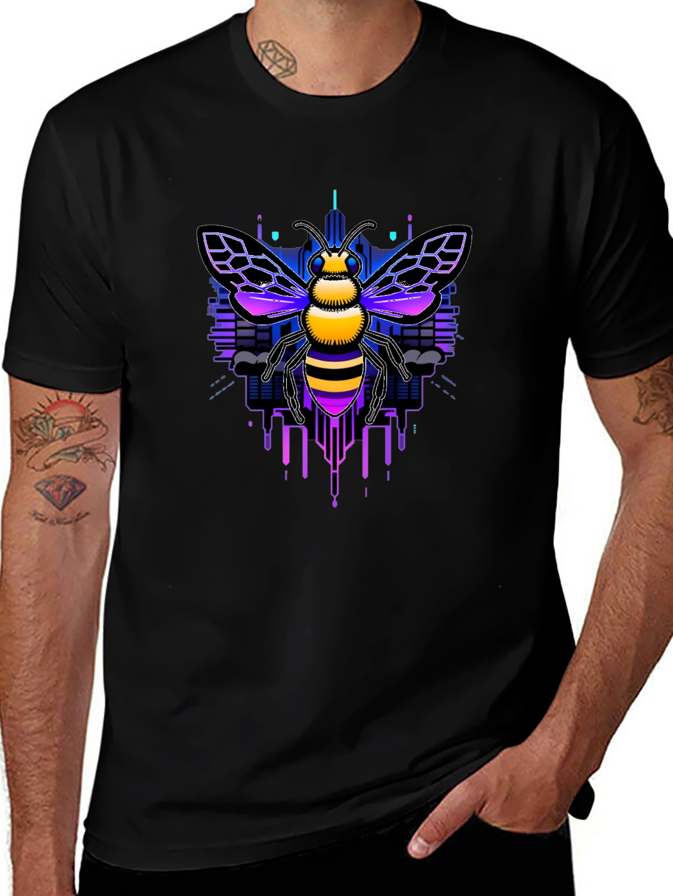 Cyberpunk Bee Graphic Tee - Unique Design