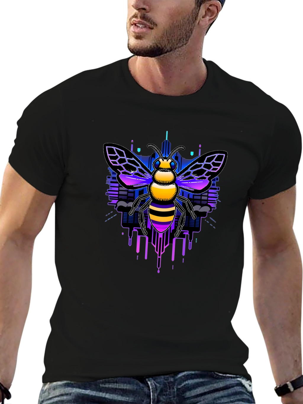 Cyberpunk Bee Graphic Tee - Unique Design
