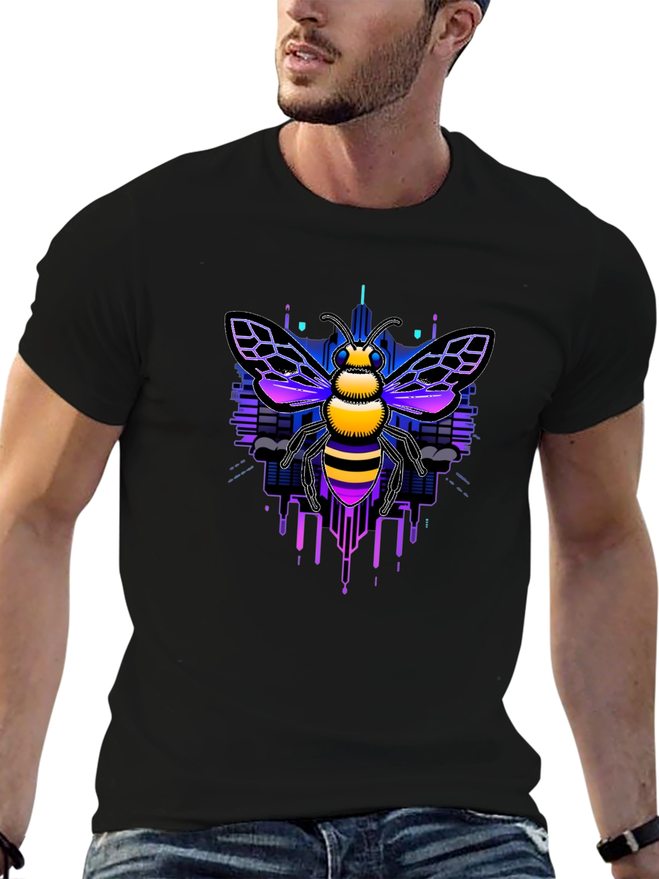 Cyberpunk Bee Graphic Tee - Unique Design