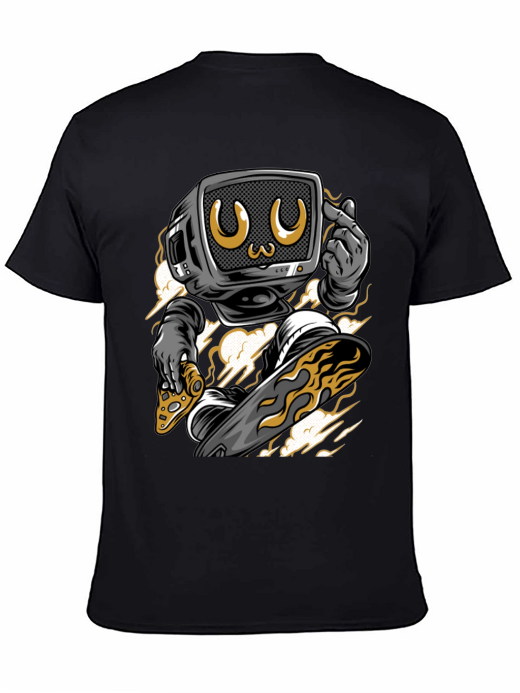 Retro TV Head Pizza Skateboarding Graphic Tee