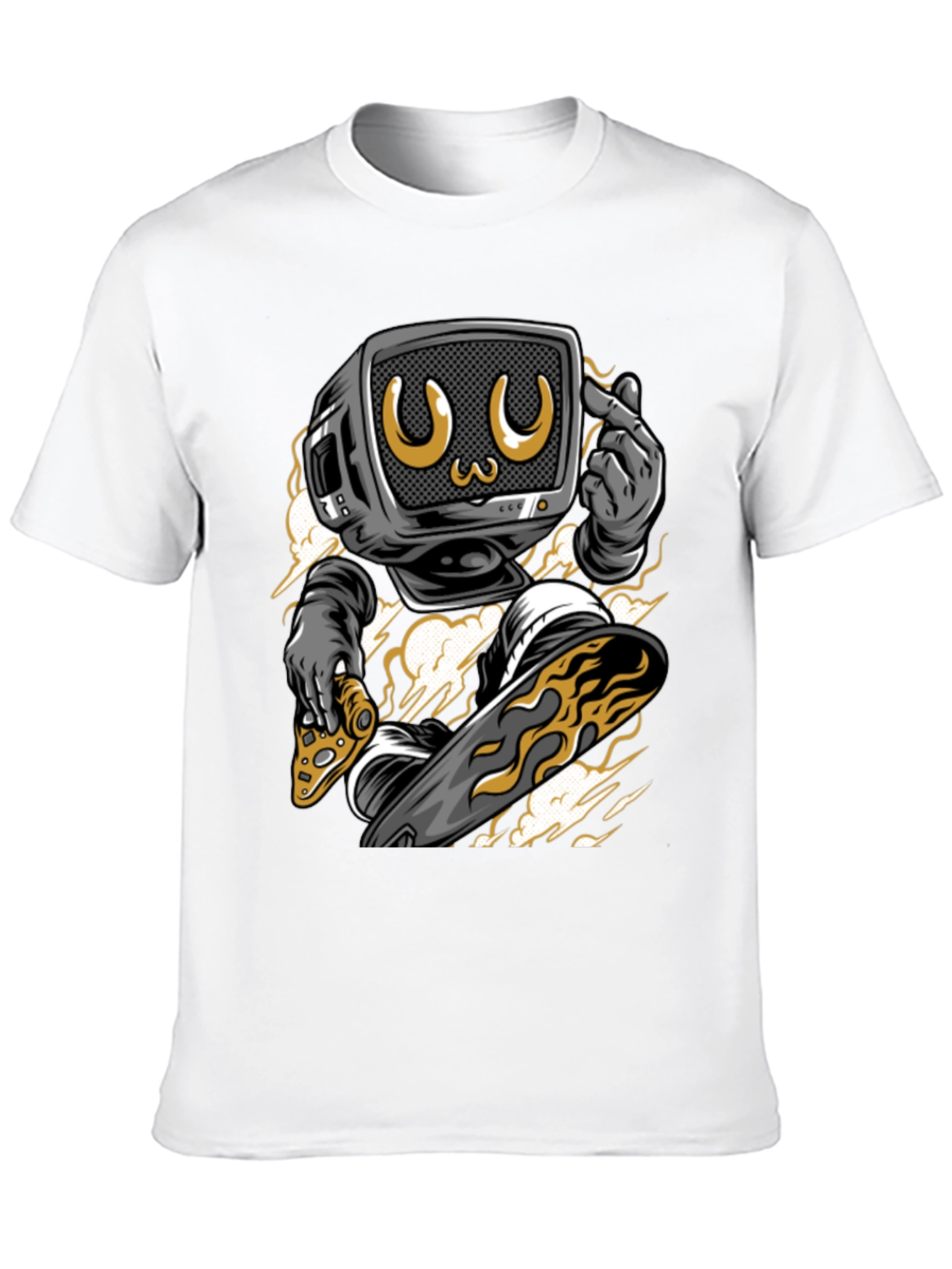 Retro TV Head Pizza Skateboarding Graphic Tee
