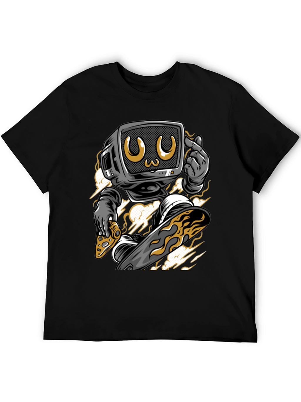 Retro TV Head Pizza Skateboarding Graphic Tee
