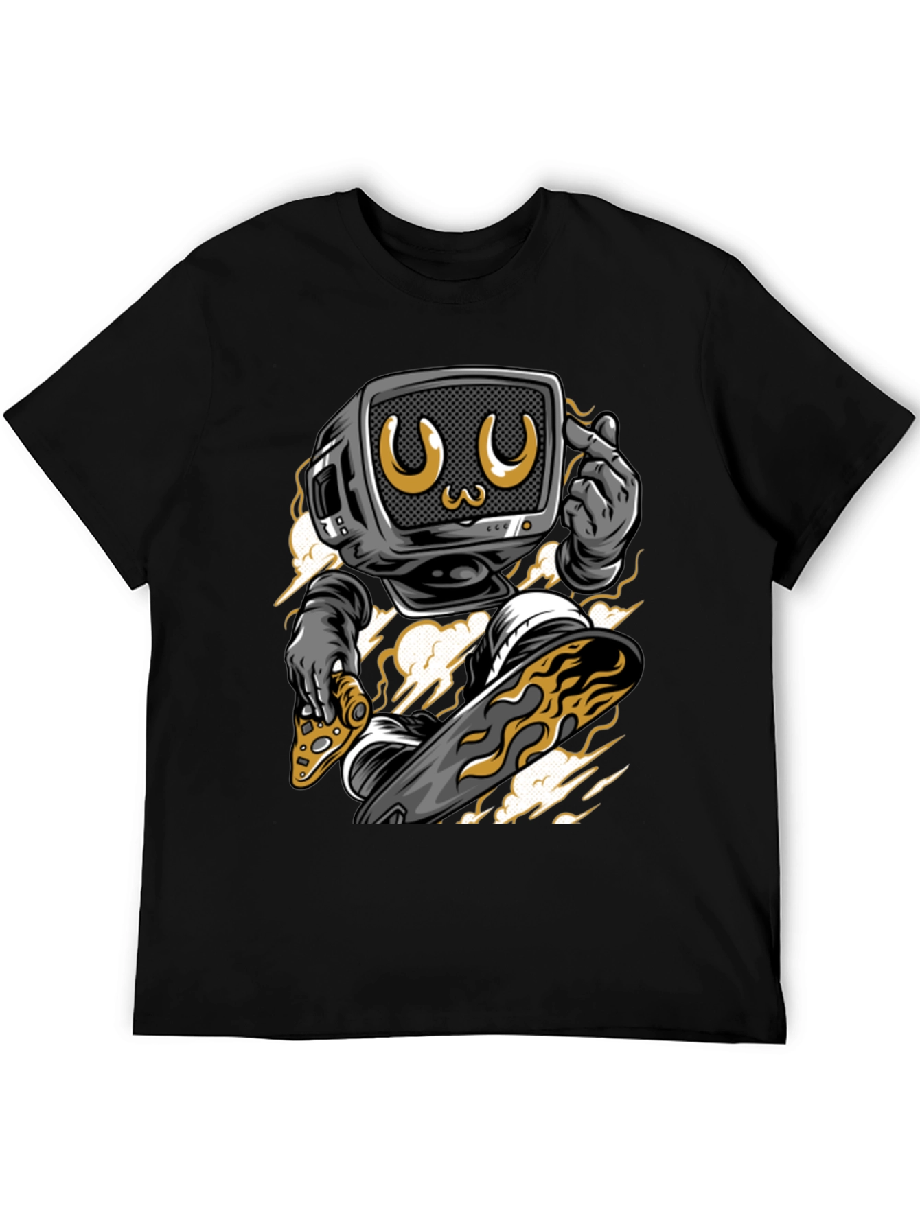 Retro TV Head Pizza Skateboarding Graphic Tee