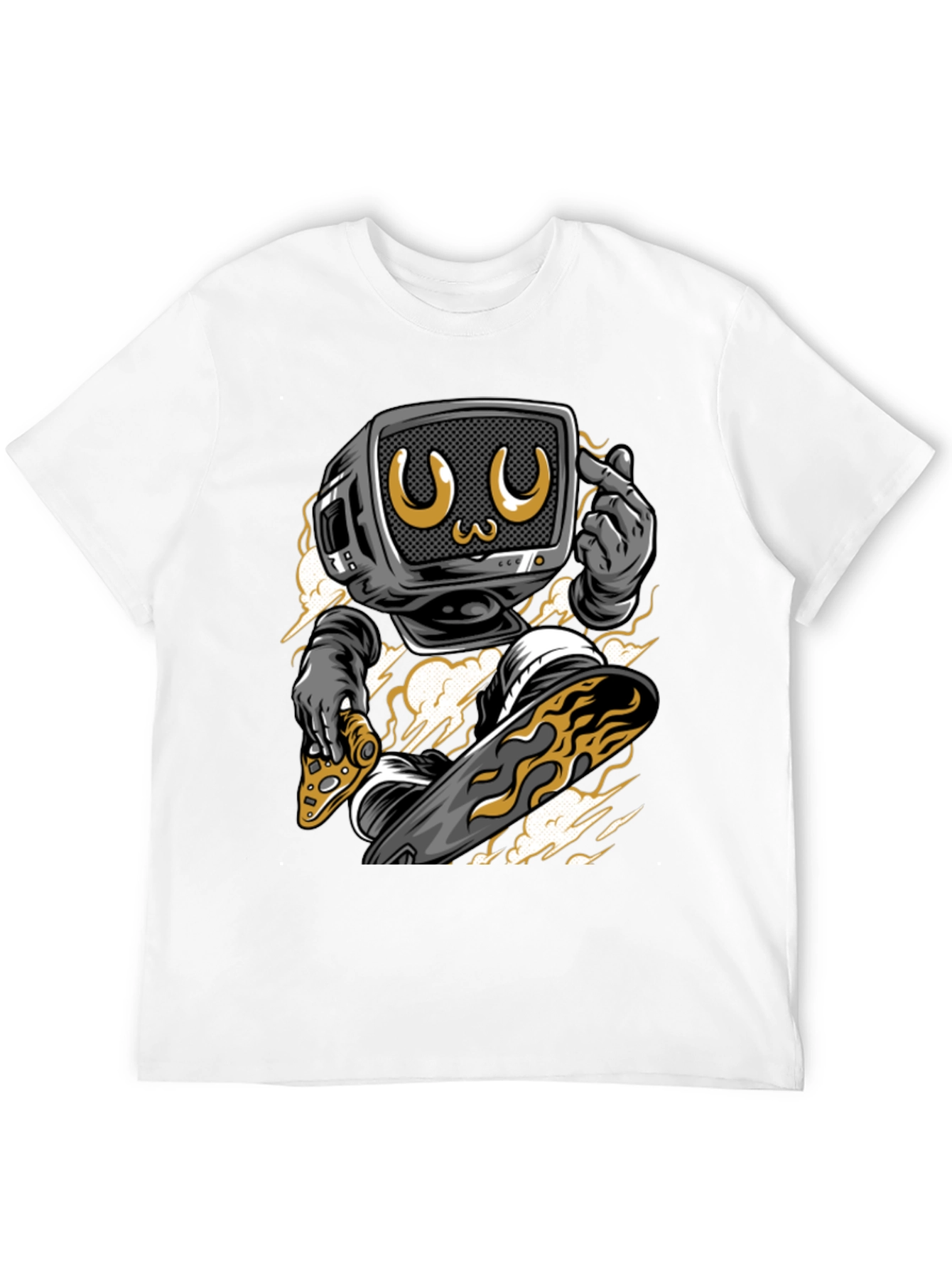 Retro TV Head Pizza Skateboarding Graphic Tee