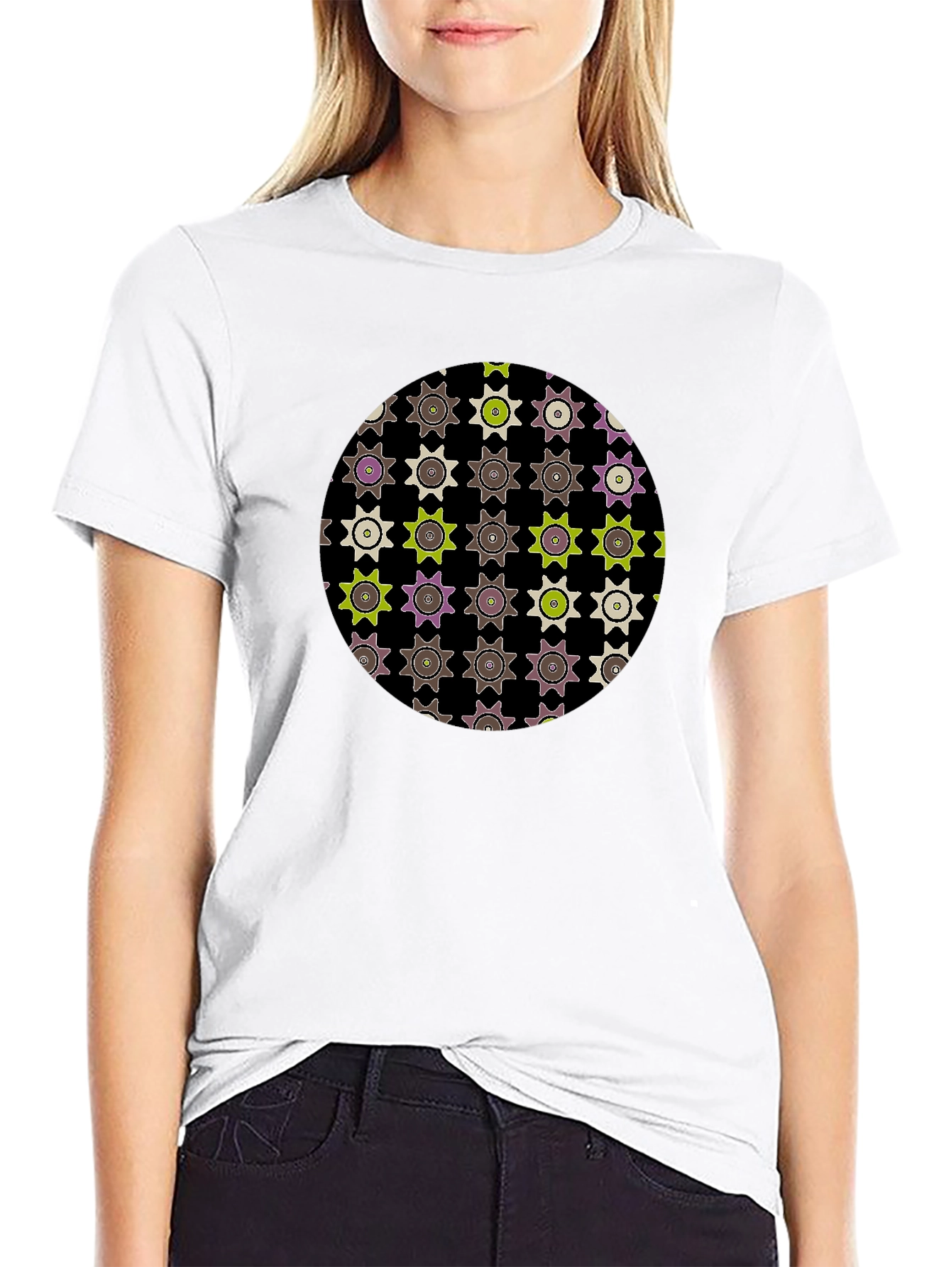 Geometric Print Black Tee