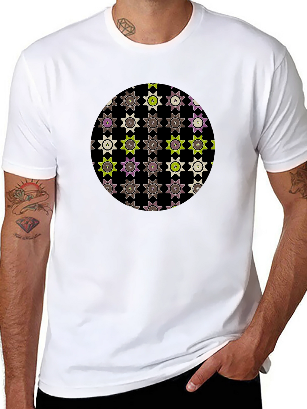 Geometric Print Black Tee
