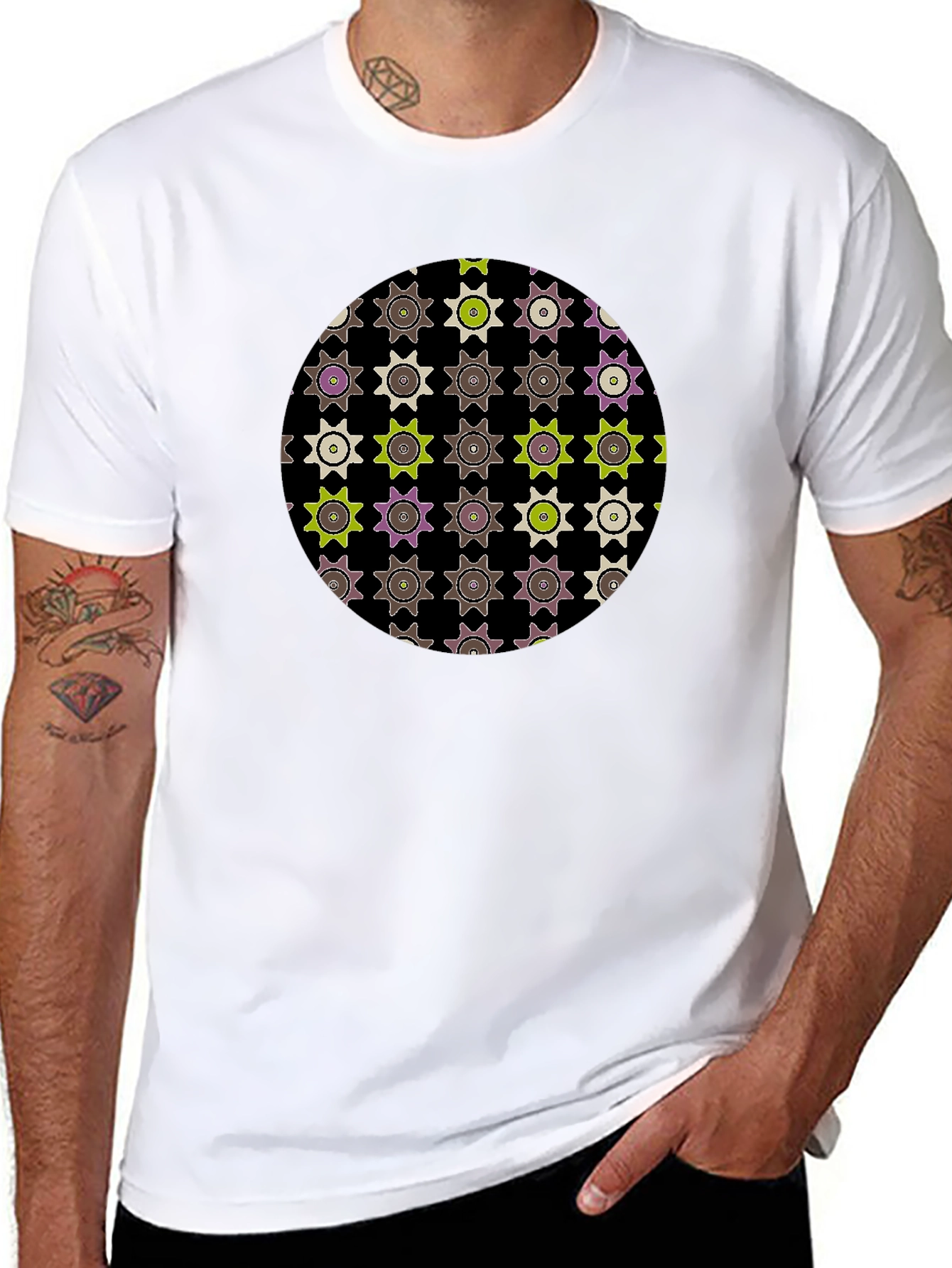 Geometric Print Black Tee