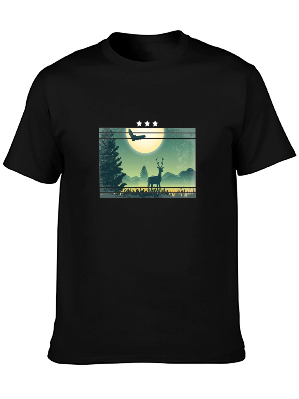Nature Deer Graphic T-Shirt - Mens Black Tee
