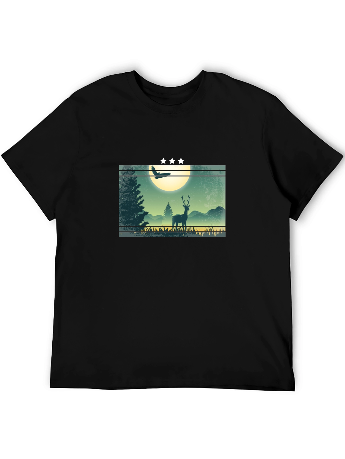 Nature Deer Graphic T-Shirt - Mens Black Tee