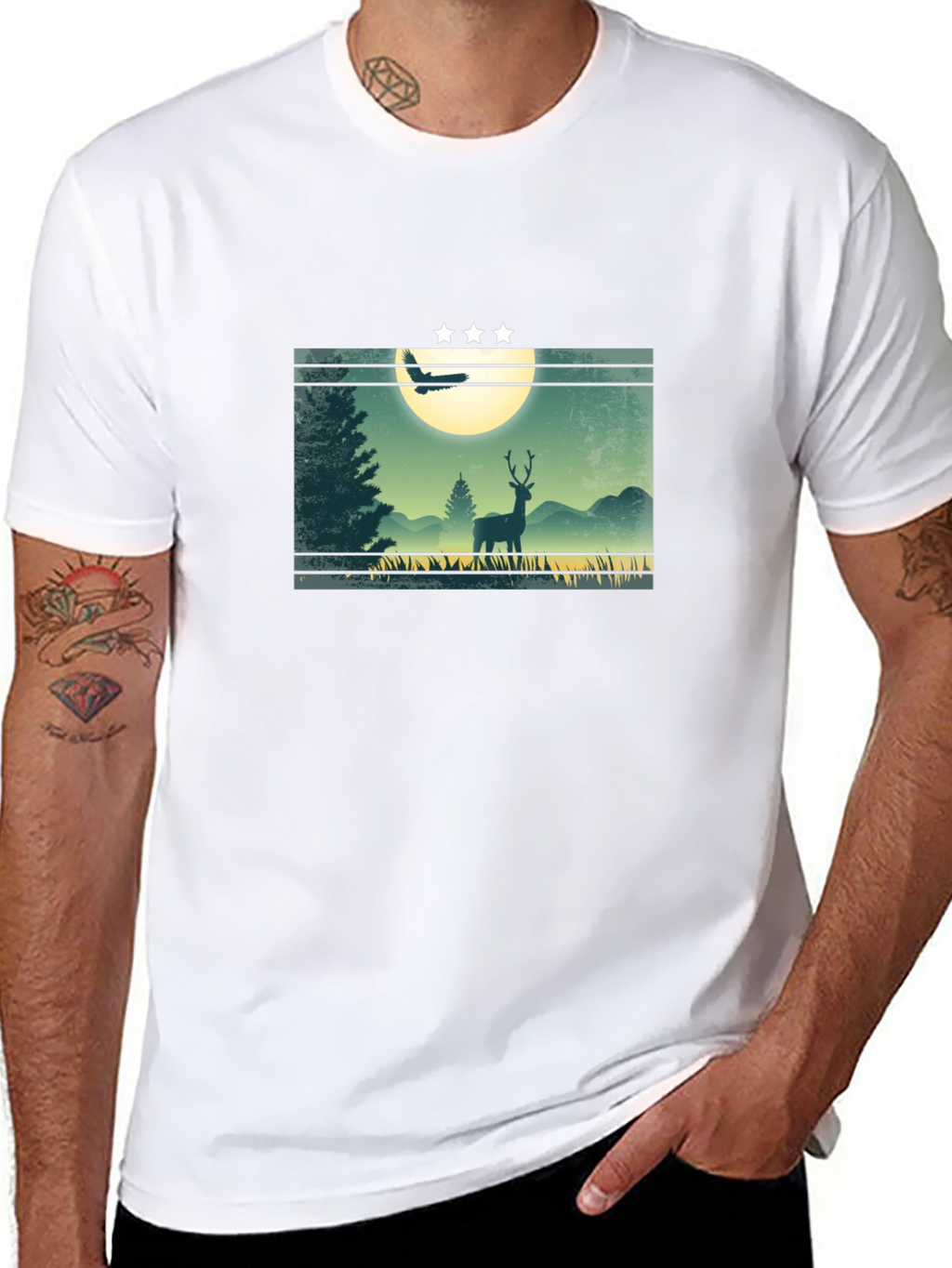 Nature Deer Graphic T-Shirt - Mens Black Tee