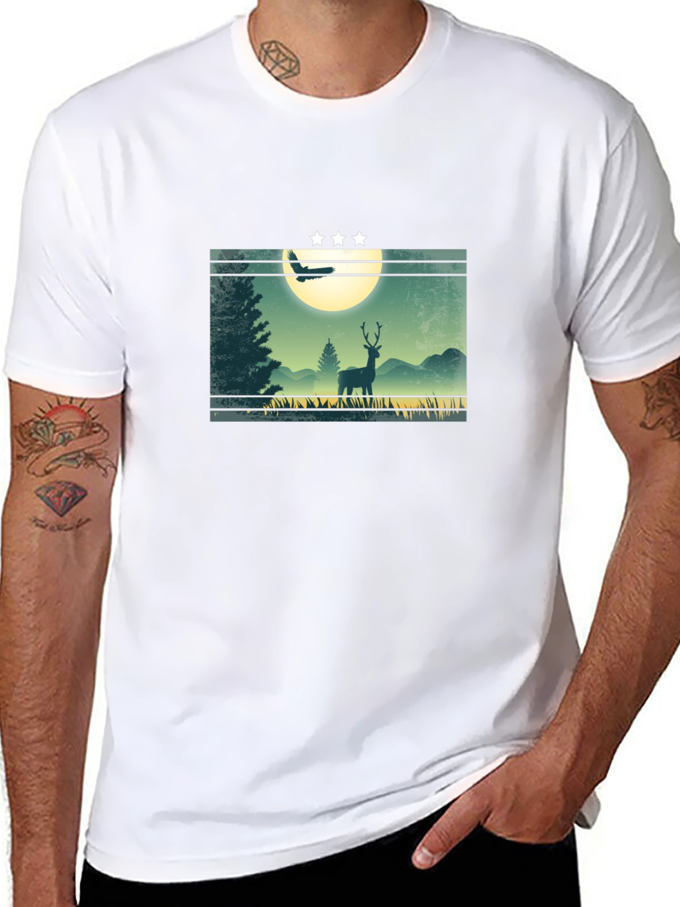 Nature Deer Graphic T-Shirt - Mens Black Tee