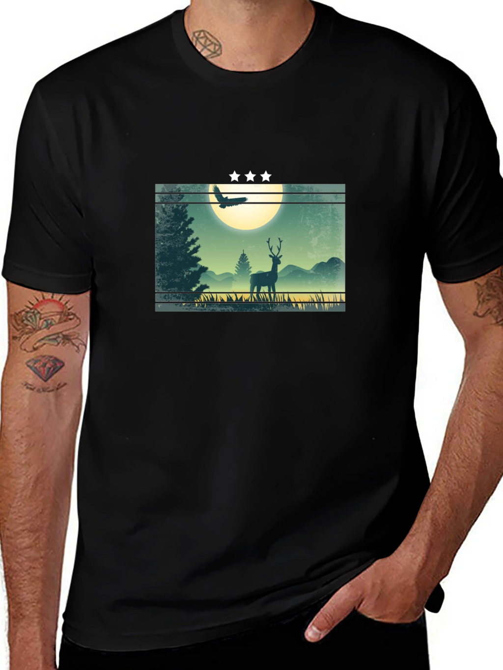 Nature Deer Graphic T-Shirt - Mens Black Tee