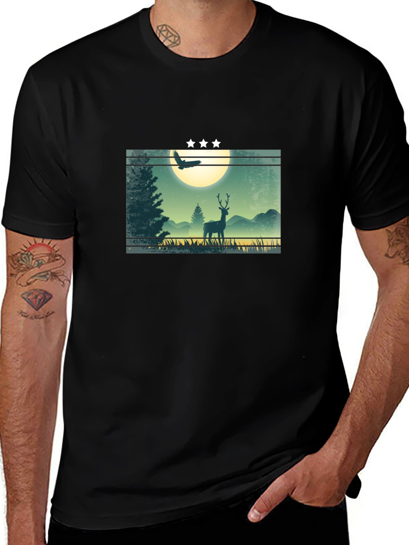 Nature Deer Graphic T-Shirt - Mens Black Tee