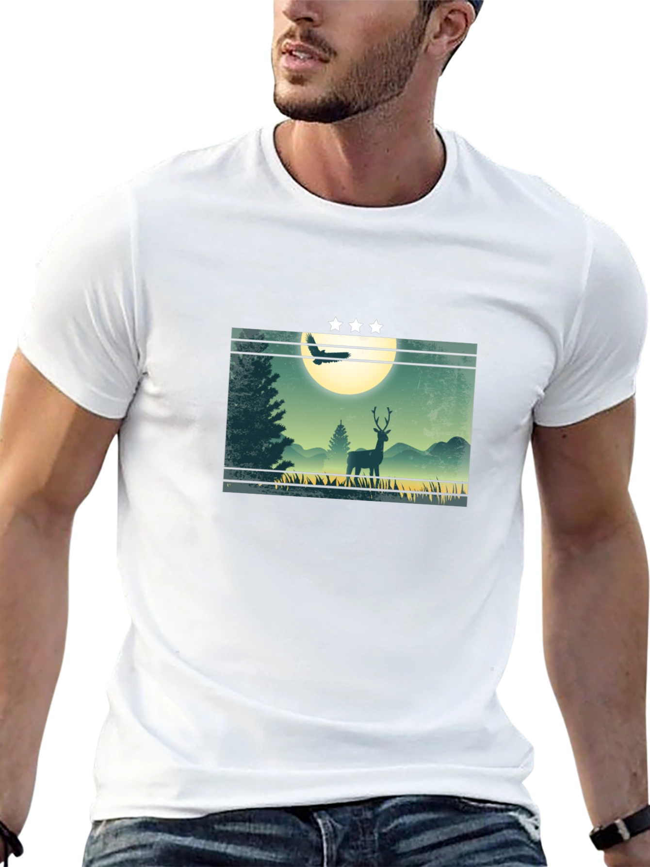Nature Deer Graphic T-Shirt - Mens Black Tee