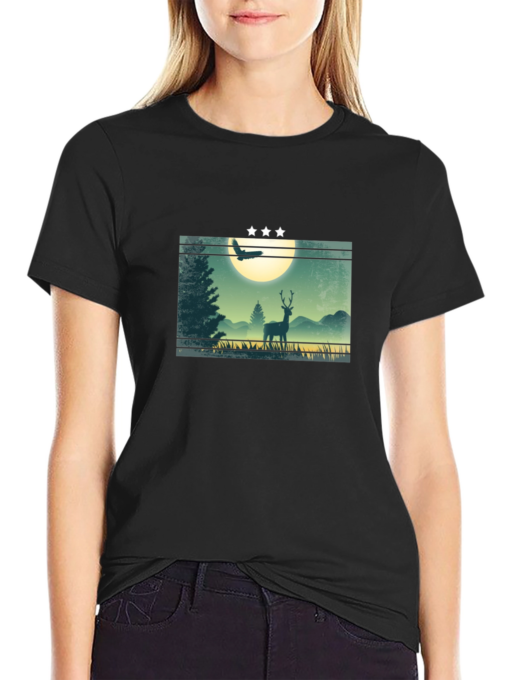 Nature Deer Graphic T-Shirt - Mens Black Tee