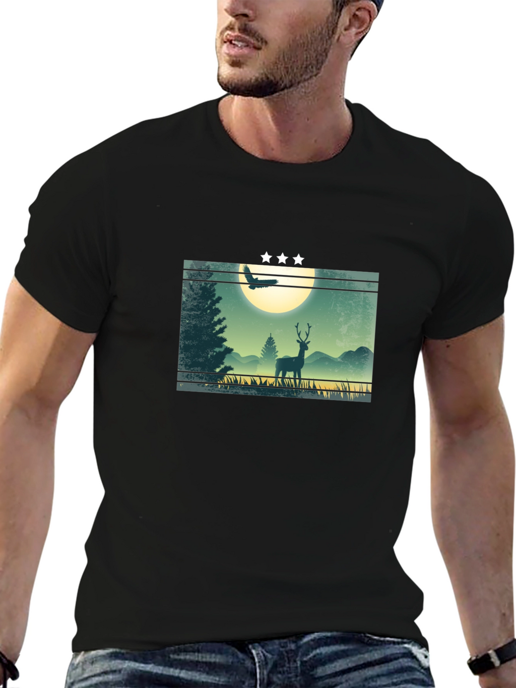 Nature Deer Graphic T-Shirt - Mens Black Tee