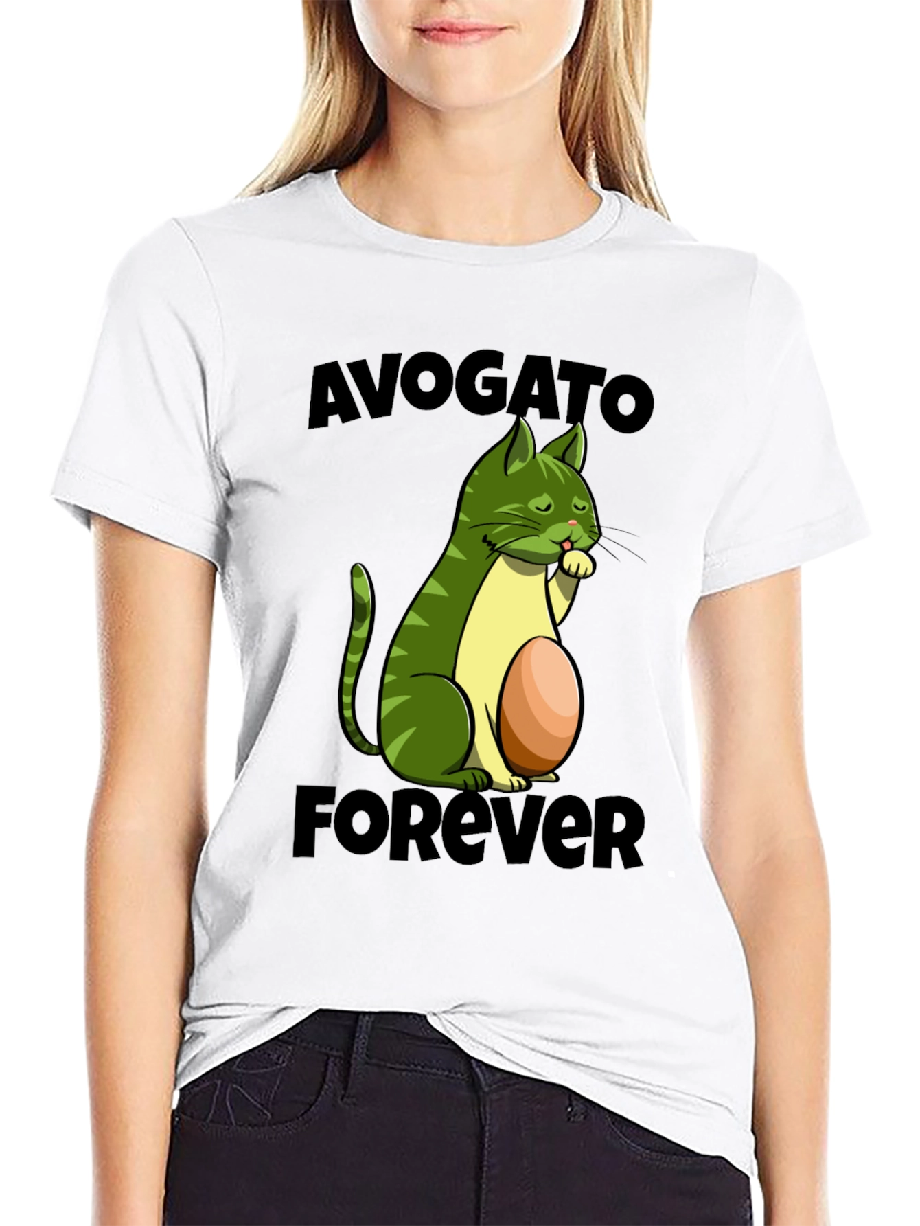 Avogato Forever T-Shirt - Avocado Cat Design