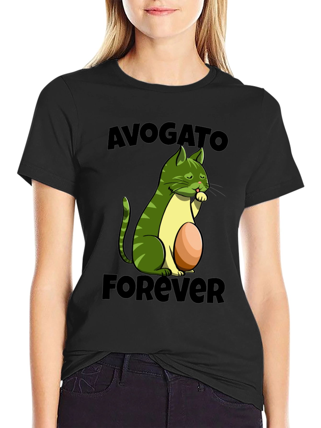 Avogato Forever T-Shirt - Avocado Cat Design