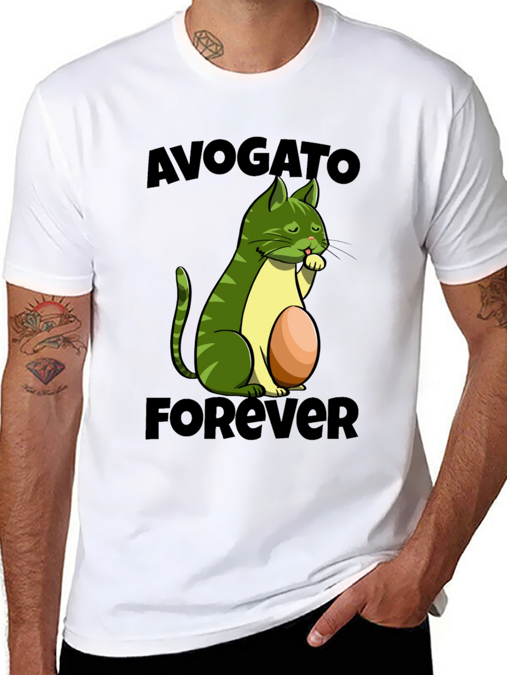 Avogato Forever T-Shirt - Avocado Cat Design