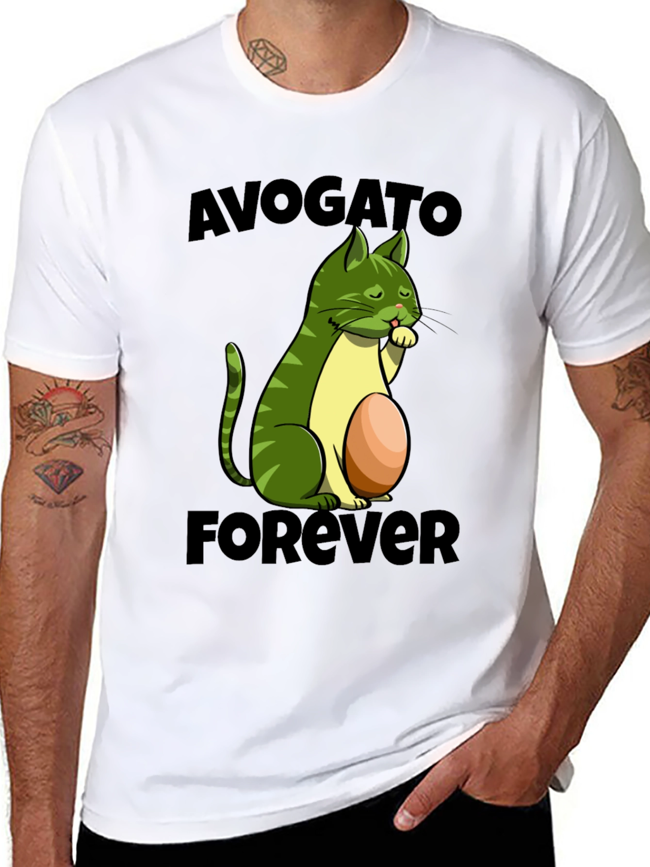 Avogato Forever T-Shirt - Avocado Cat Design