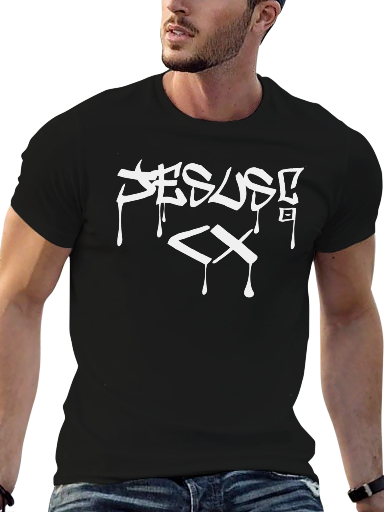 Edgy Black Graphic Tee - JESUS CX Design