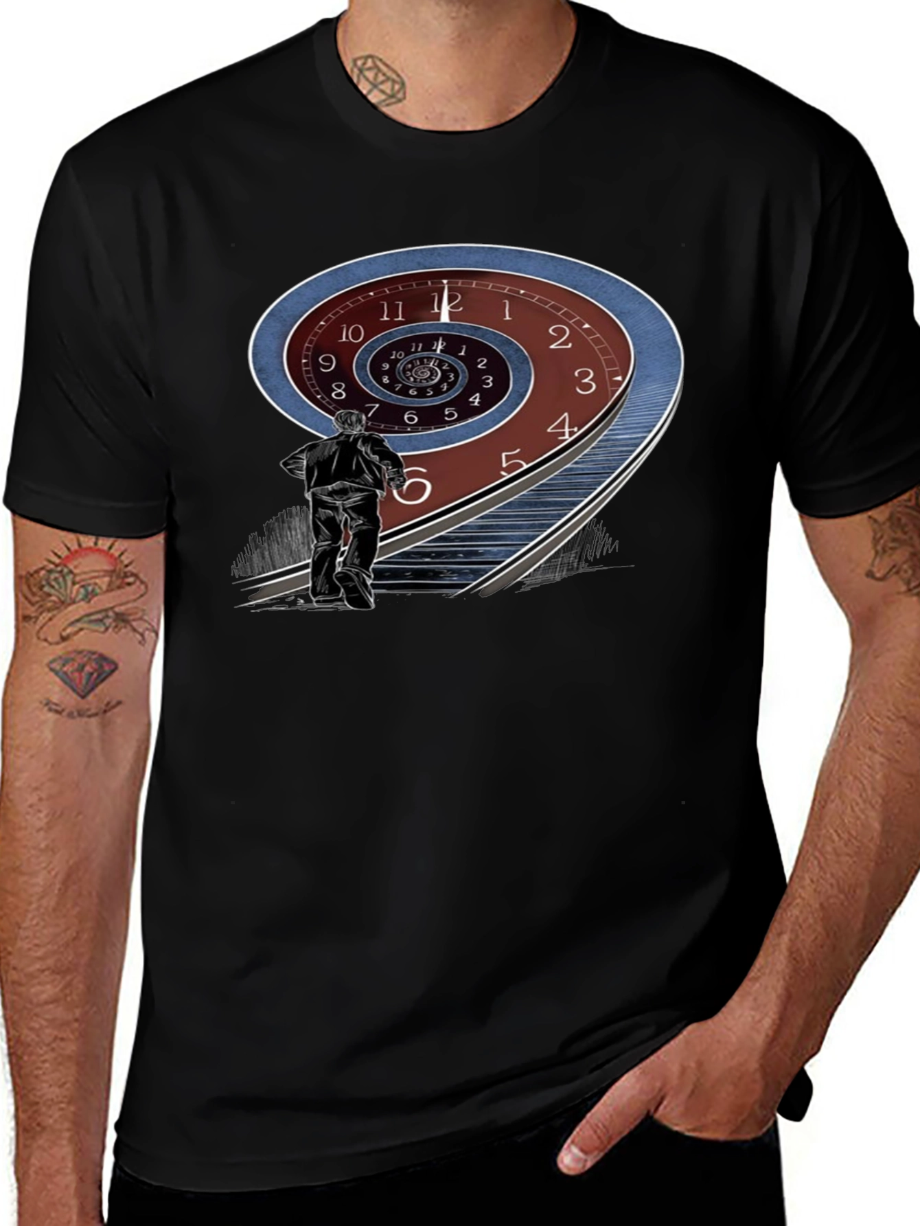 Time Spiral Graphic Tee - Black Cotton Blend