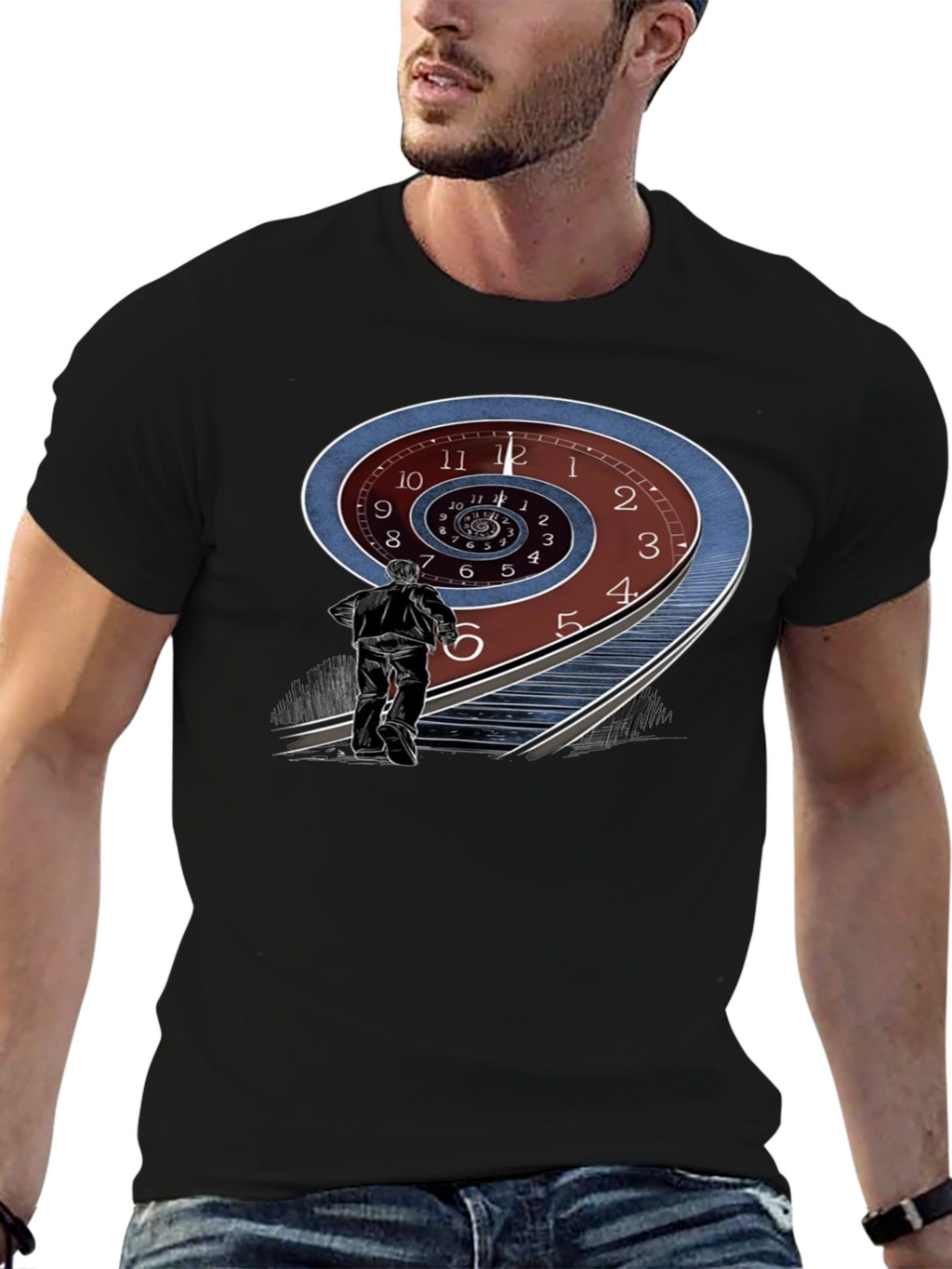 Time Spiral Graphic Tee - Black Cotton Blend