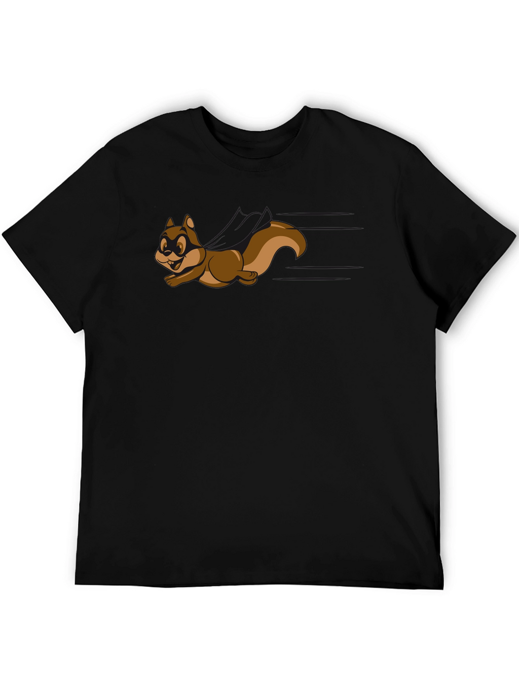 Cartoon Squirrel Graphic Tee - Black Crew Neck Shirt