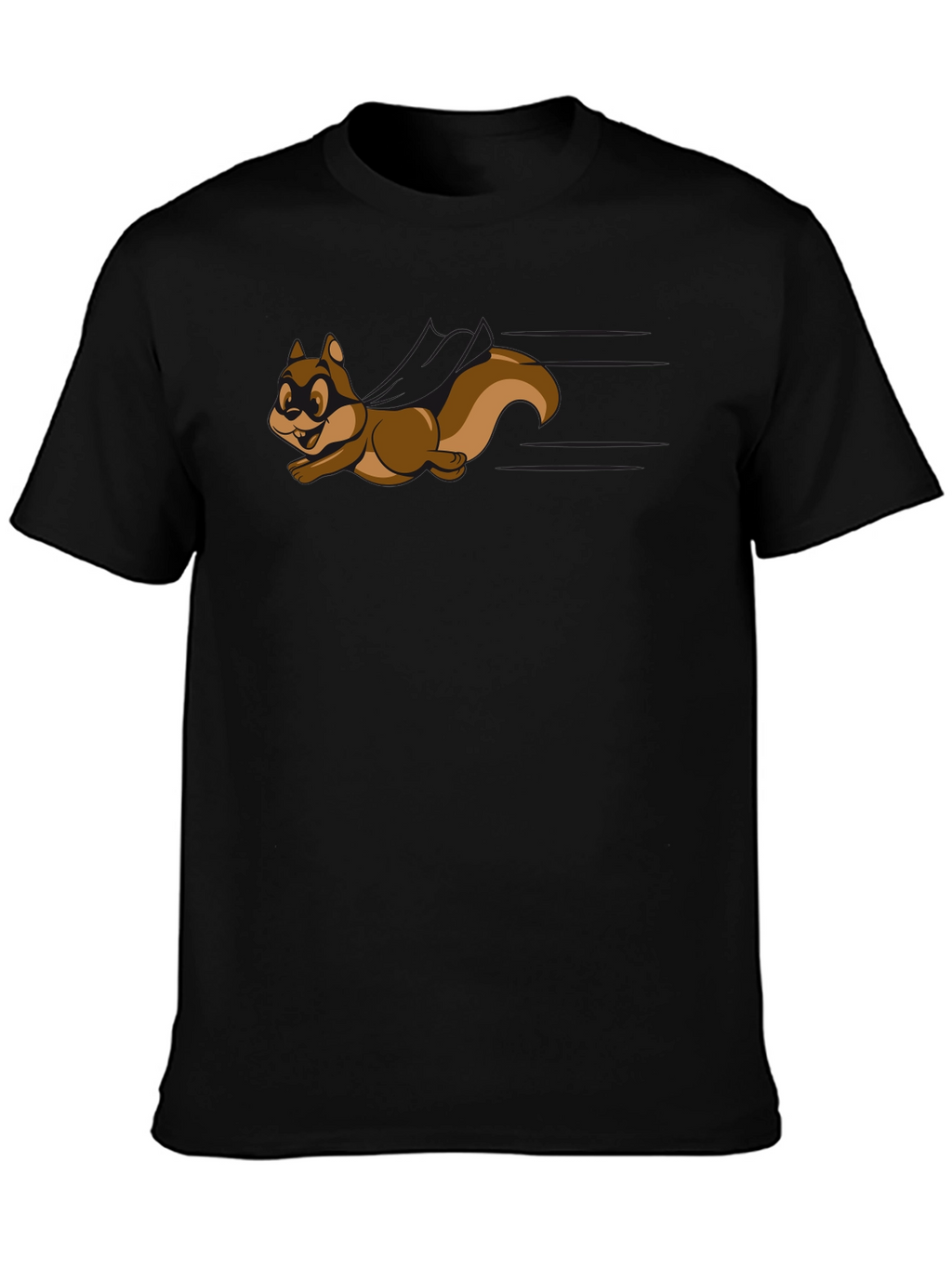 Cartoon Squirrel Graphic Tee - Black Crew Neck Shirt