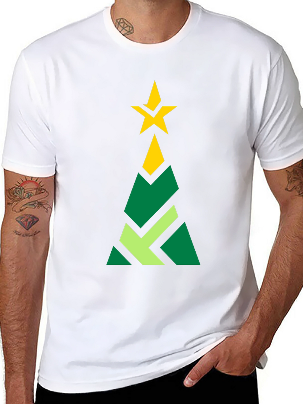 Geometric Christmas Tree Graphic Tee - Black
