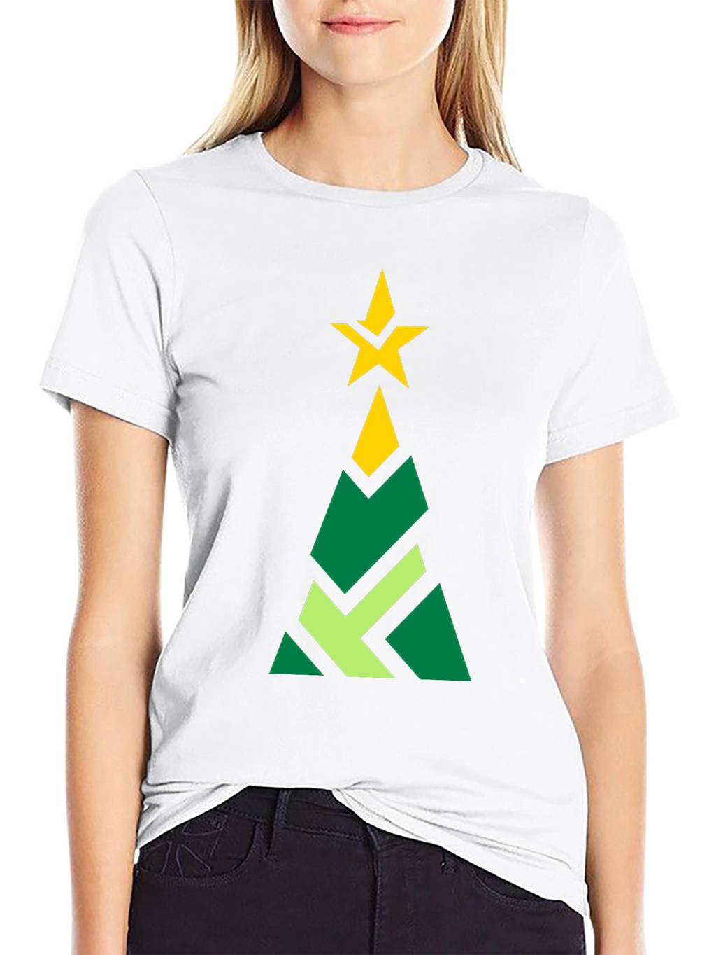 Geometric Christmas Tree Graphic Tee - Black
