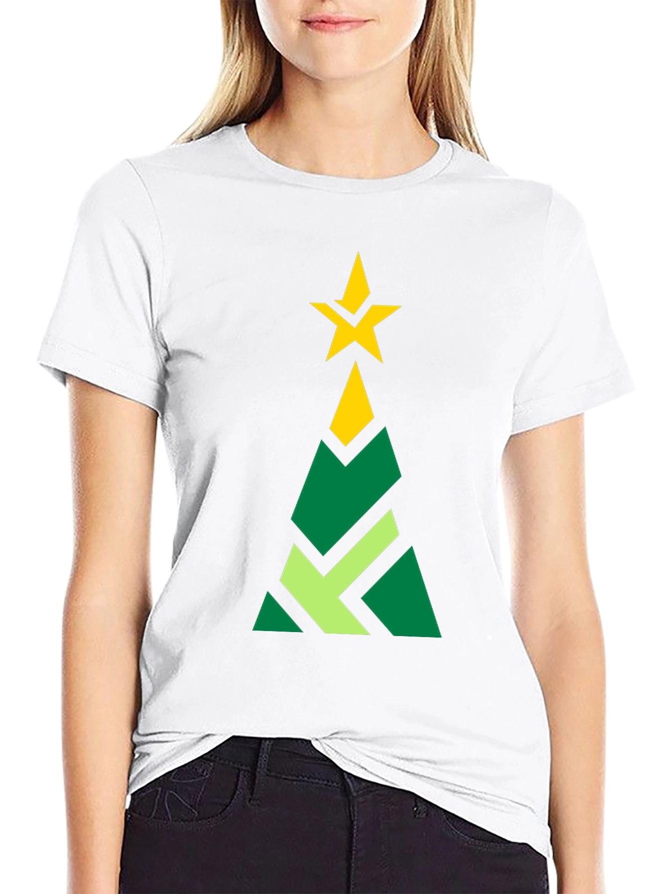 Geometric Christmas Tree Graphic Tee - Black