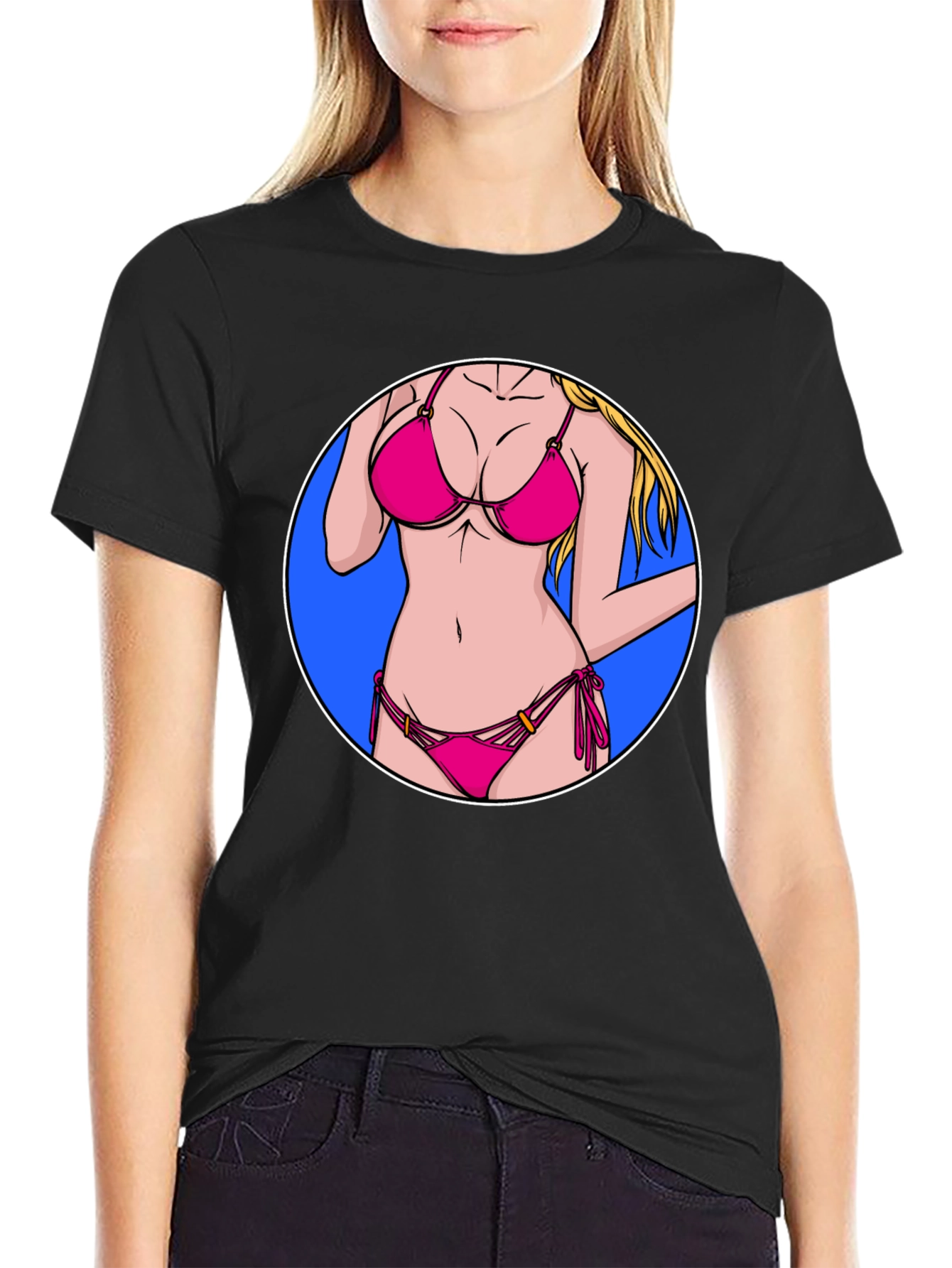 Bikini Girl Graphic T-Shirt - Black Cotton Tee