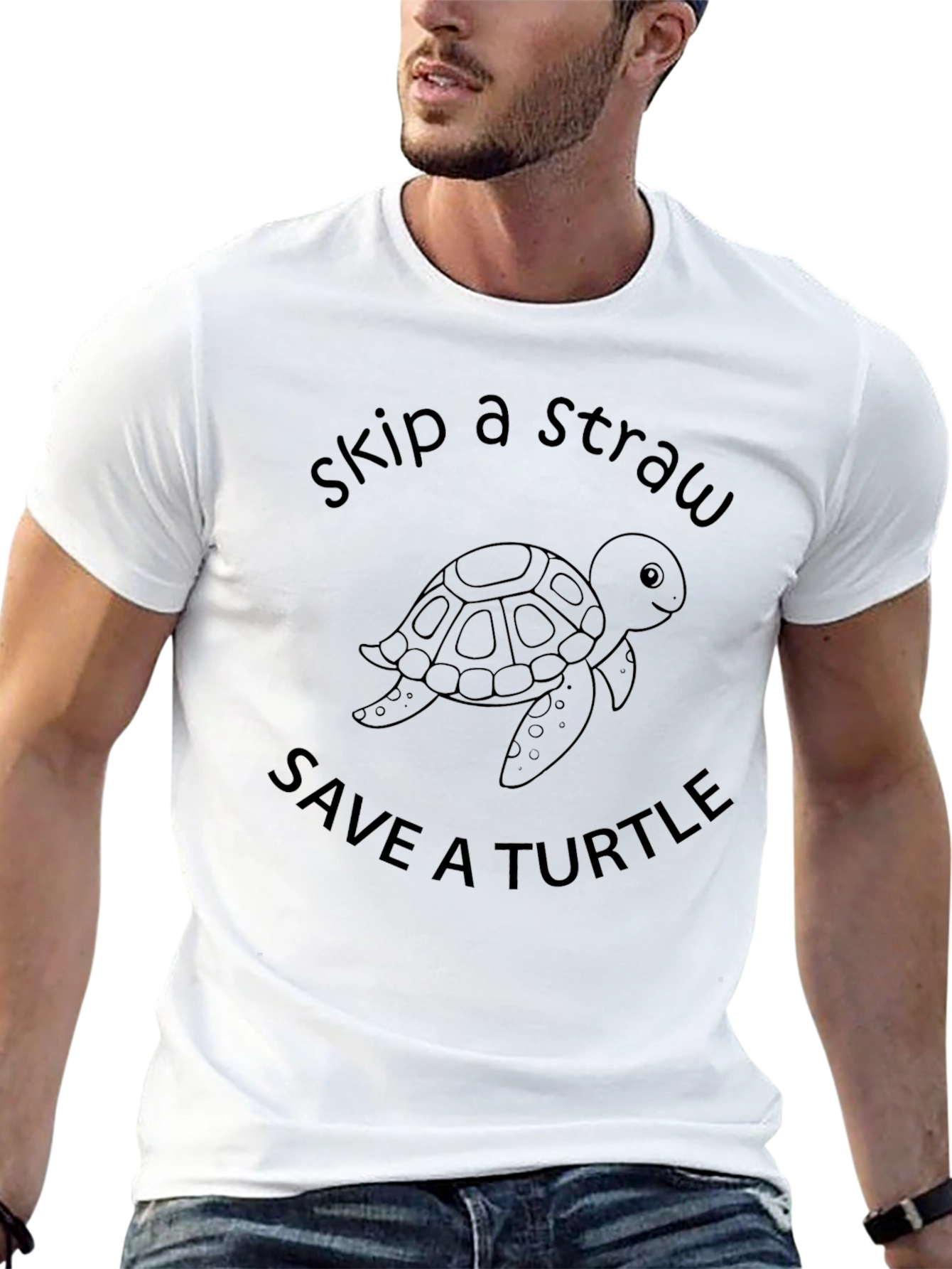 Skip a Straw Save a Turtle Black T-Shirt