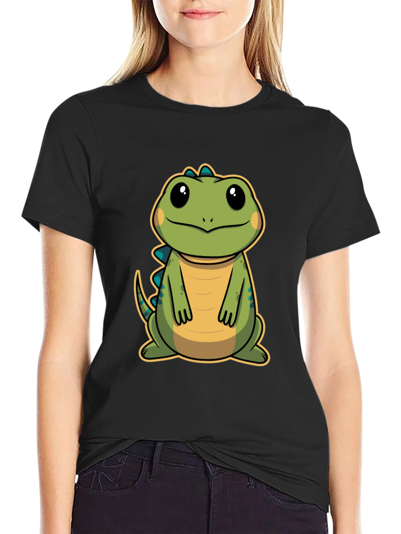 Cute Cartoon Dinosaur T-Shirt - Black