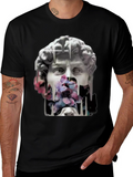 David Statue Floral Art T-Shirt - Black