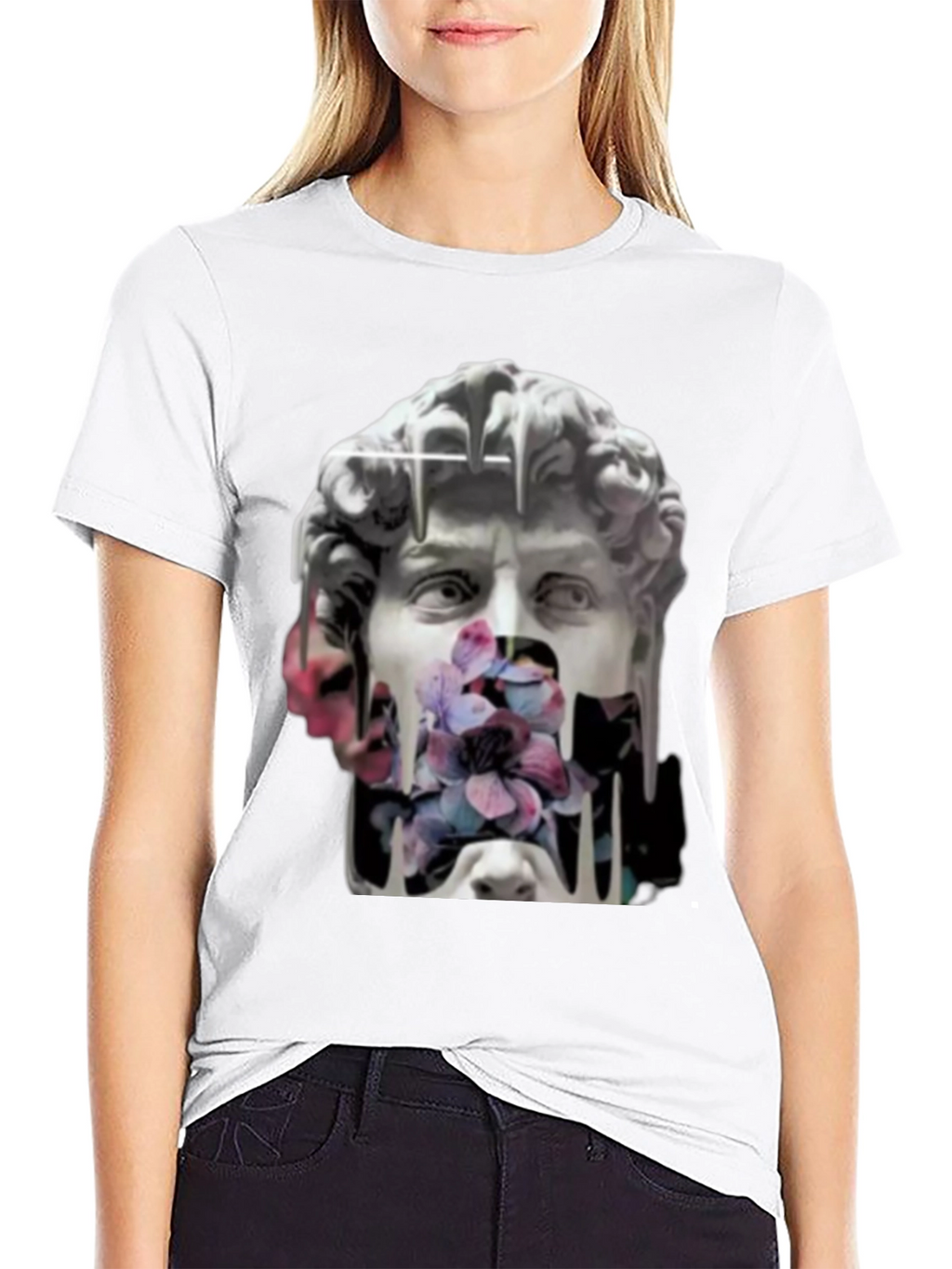 David Statue Floral Art T-Shirt - Black