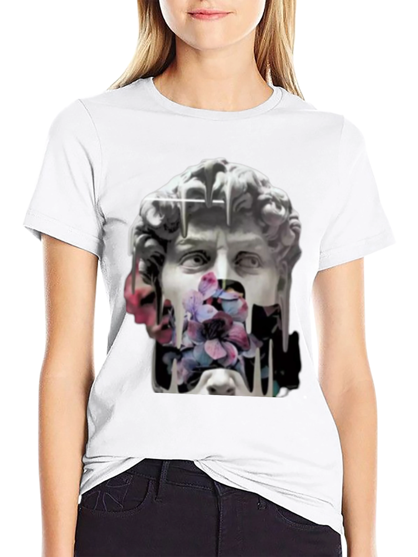 David Statue Floral Art T-Shirt - Black