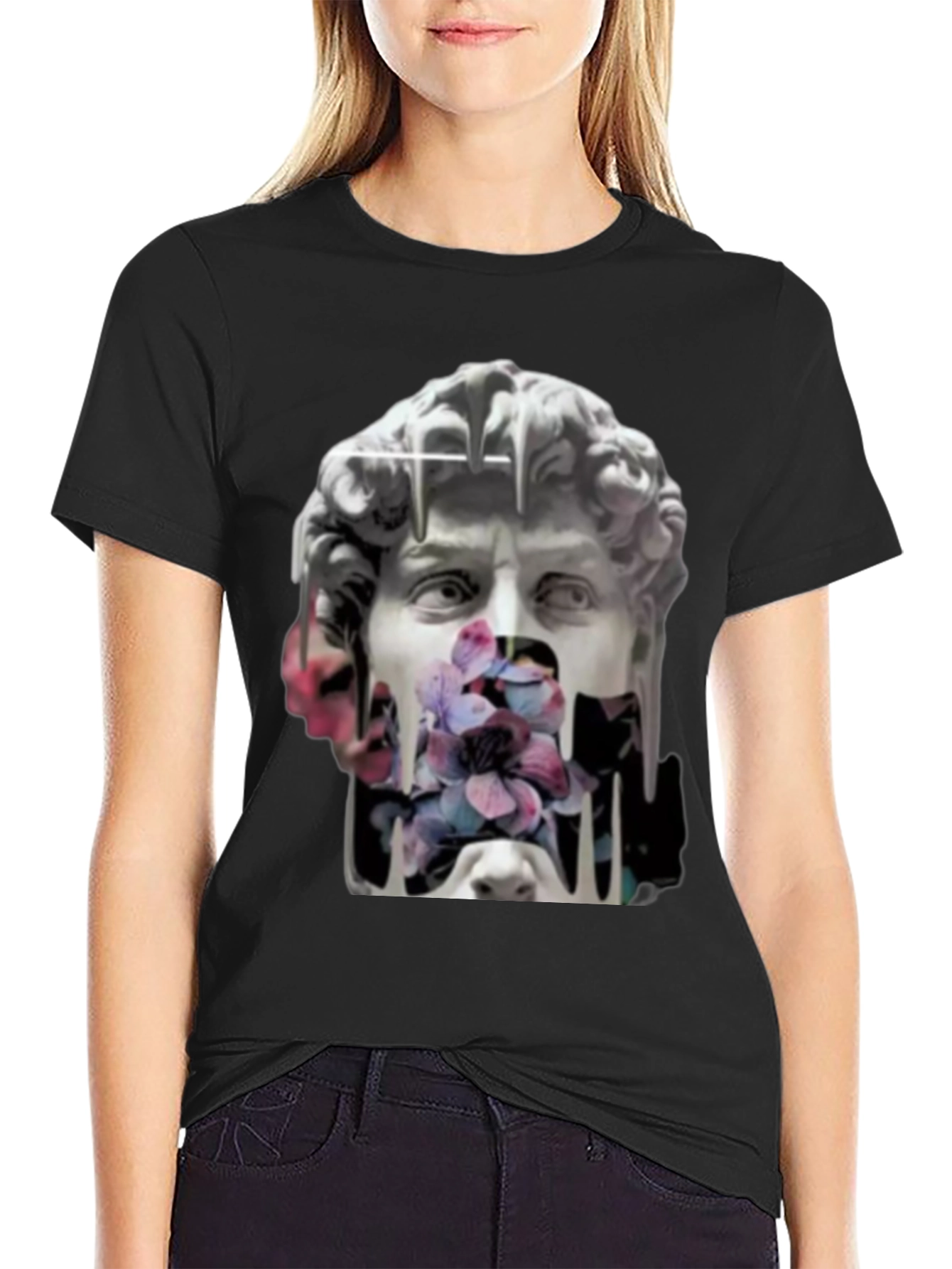 David Statue Floral Art T-Shirt - Black