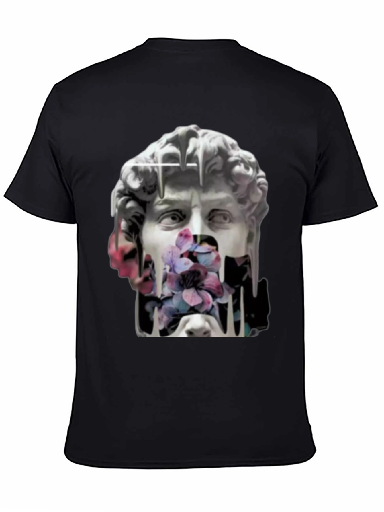 David Statue Floral Art T-Shirt - Black