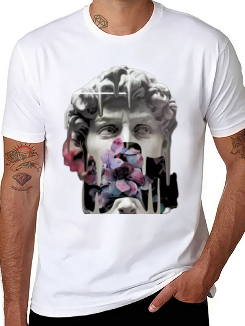 David Statue Floral Art T-Shirt - Black