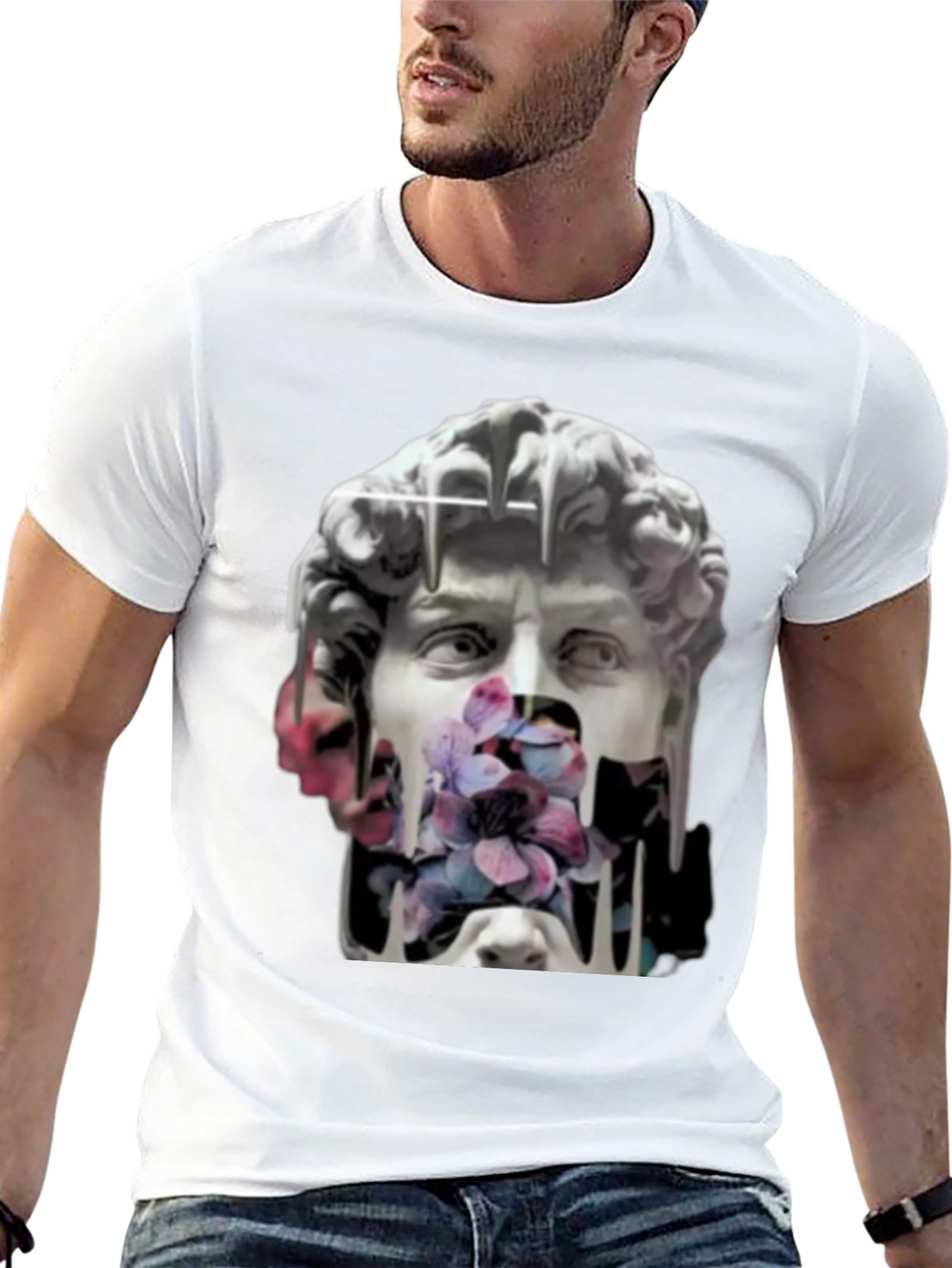 David Statue Floral Art T-Shirt - Black