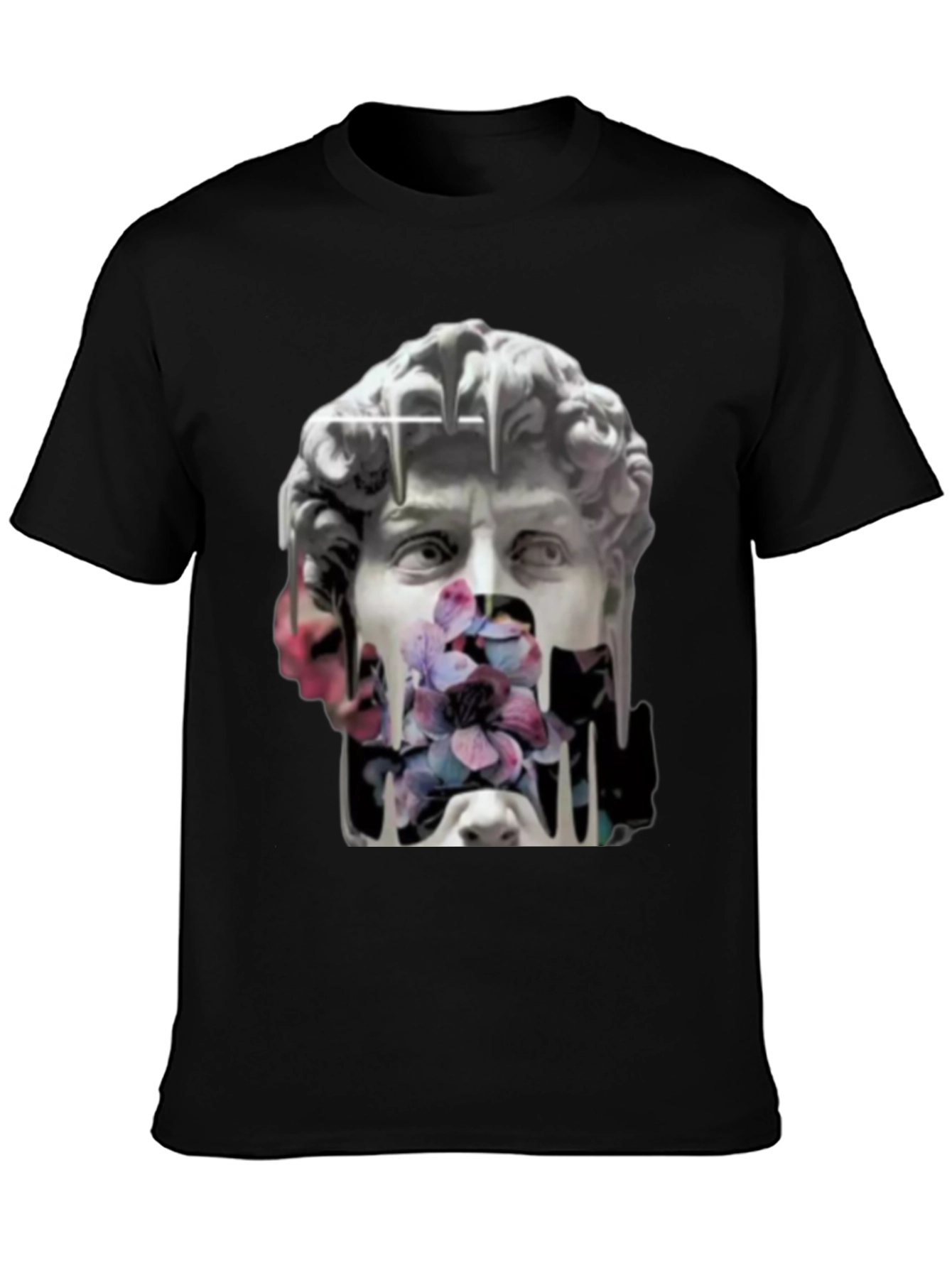 David Statue Floral Art T-Shirt - Black
