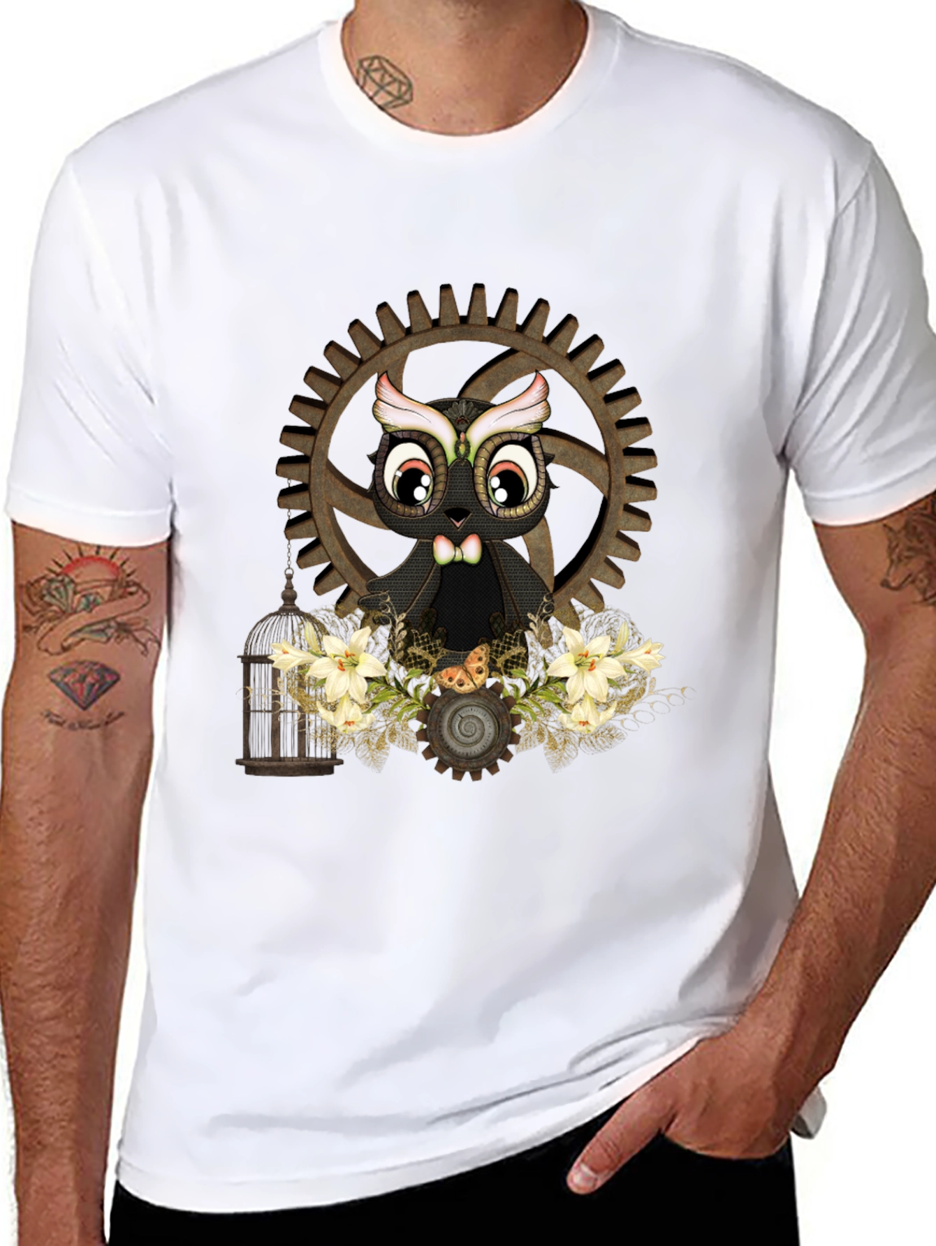 Steampunk Owl Graphic T-Shirt