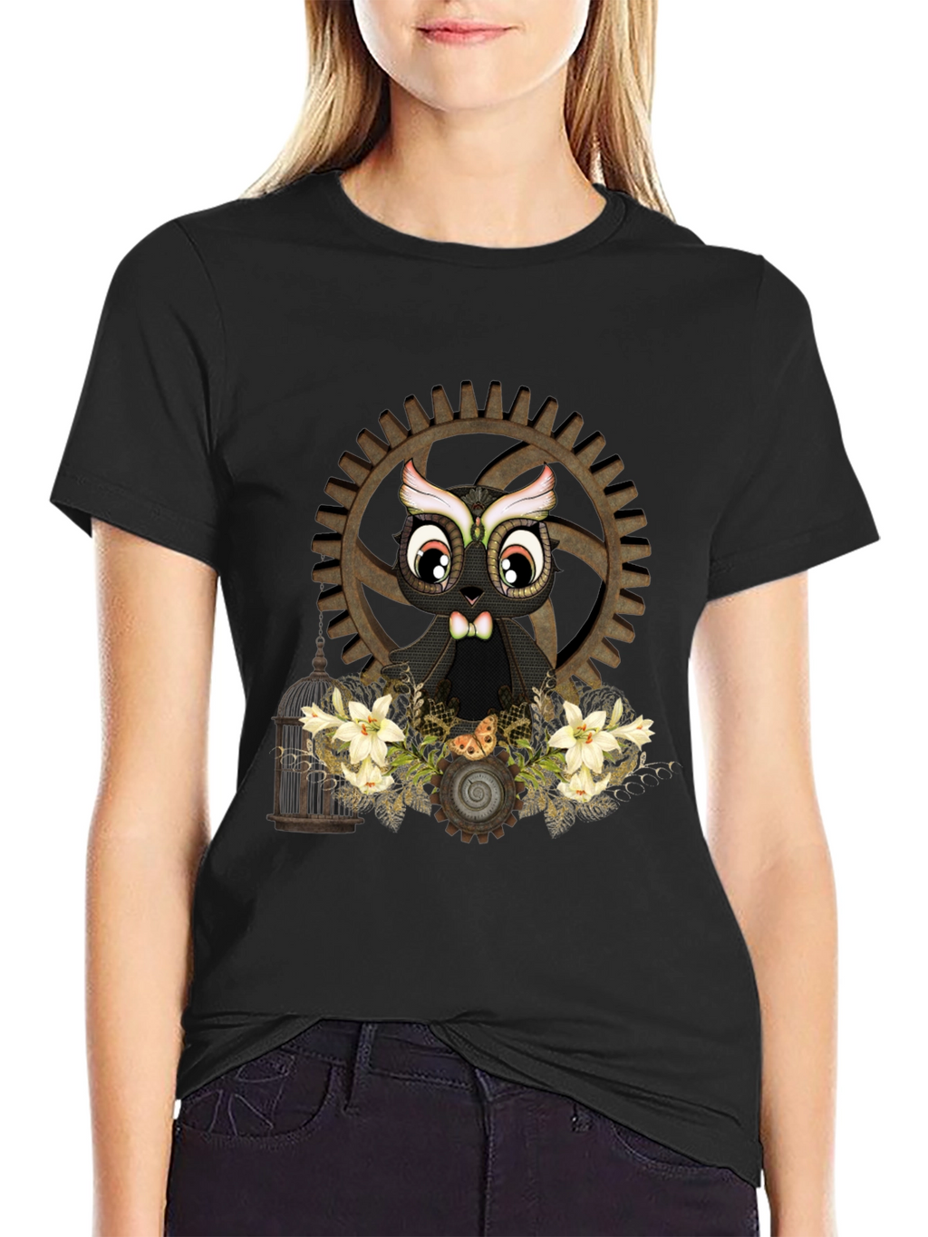 Steampunk Owl Graphic T-Shirt